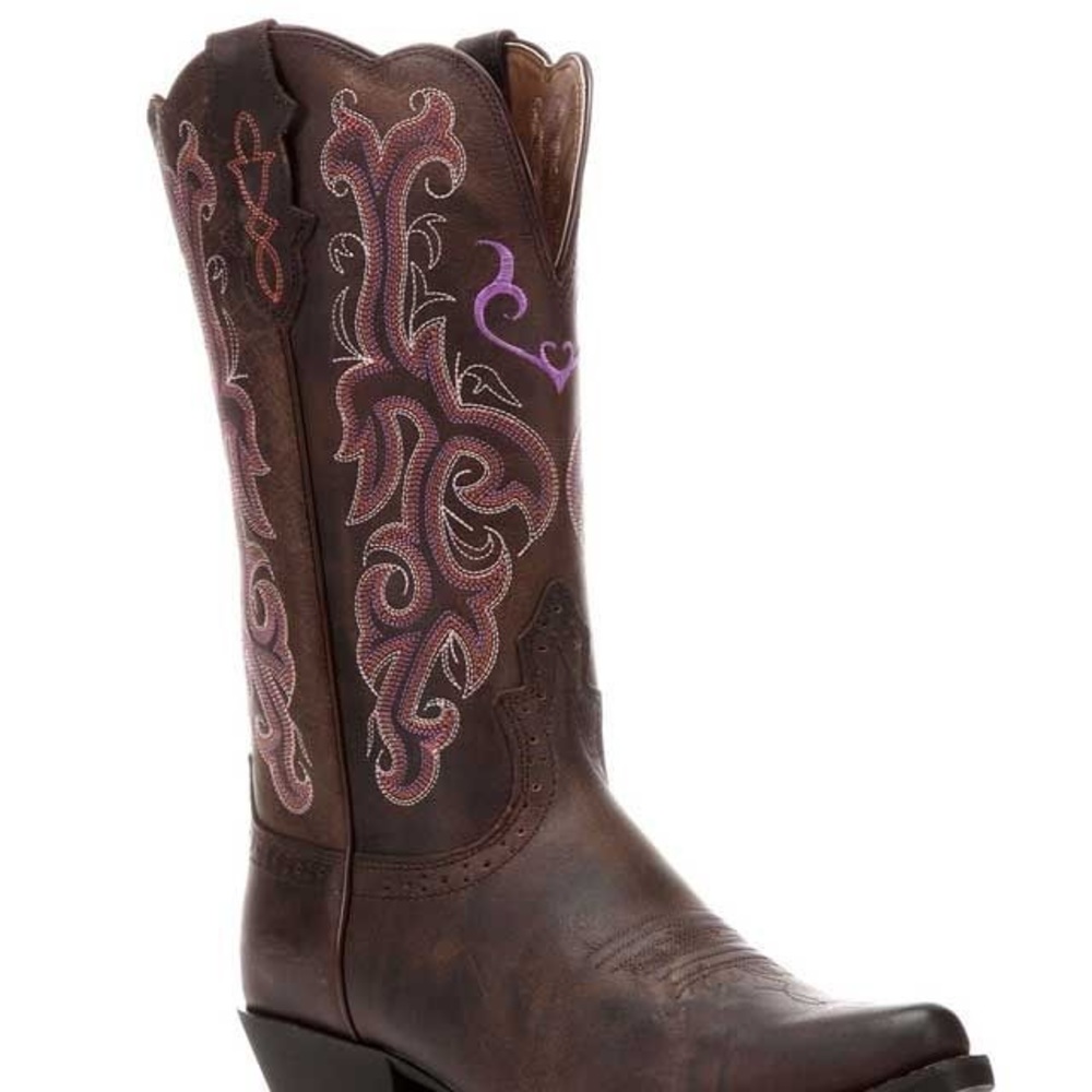 Justin Women”s Stampede Chocolate Puma Western Cowgirl Boots Purple Heart 6.5B - Picture 8 of 15